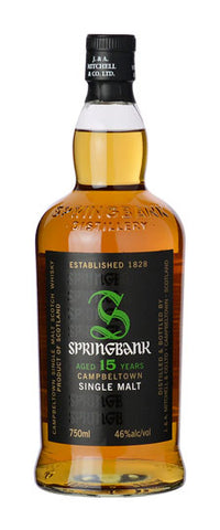 Springbank 15 year old, Distillery Bottling Single Malt Whisky 750ml